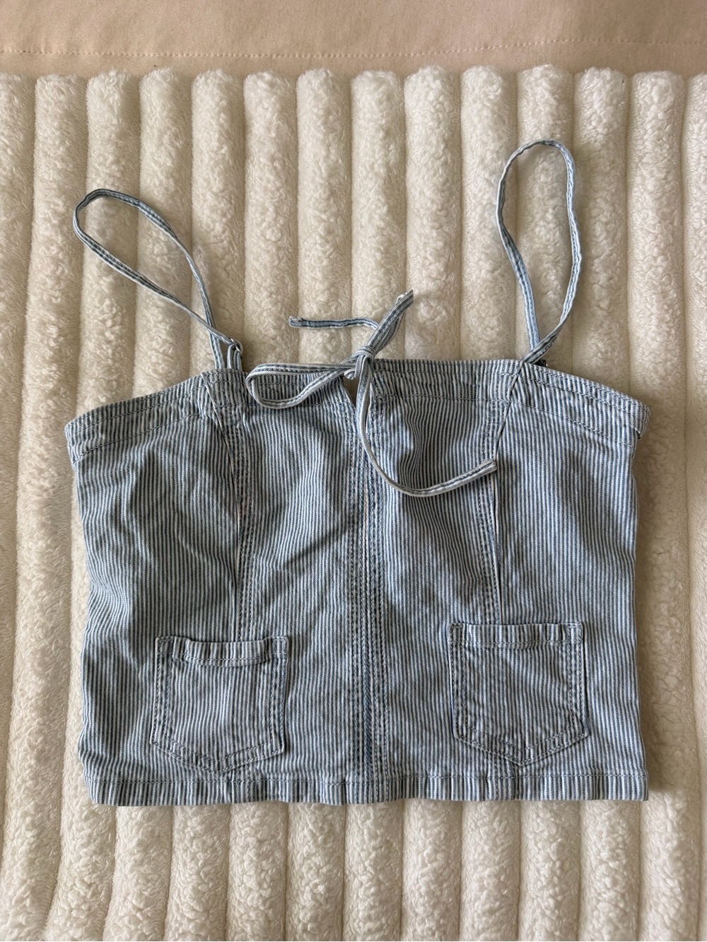 American Eagle Outfitters Light Blue Striped Crop Cami Top